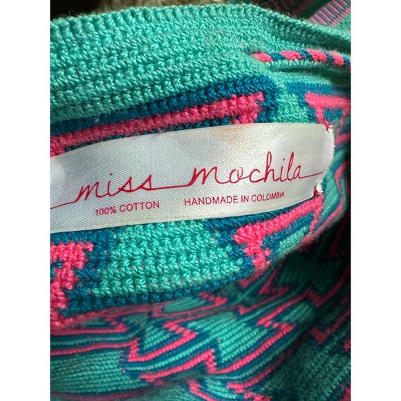 Authentic 100% Wayuu Mochila Colombian Bag cotton candy bohemian blue pink neon - Picture 7 of 16